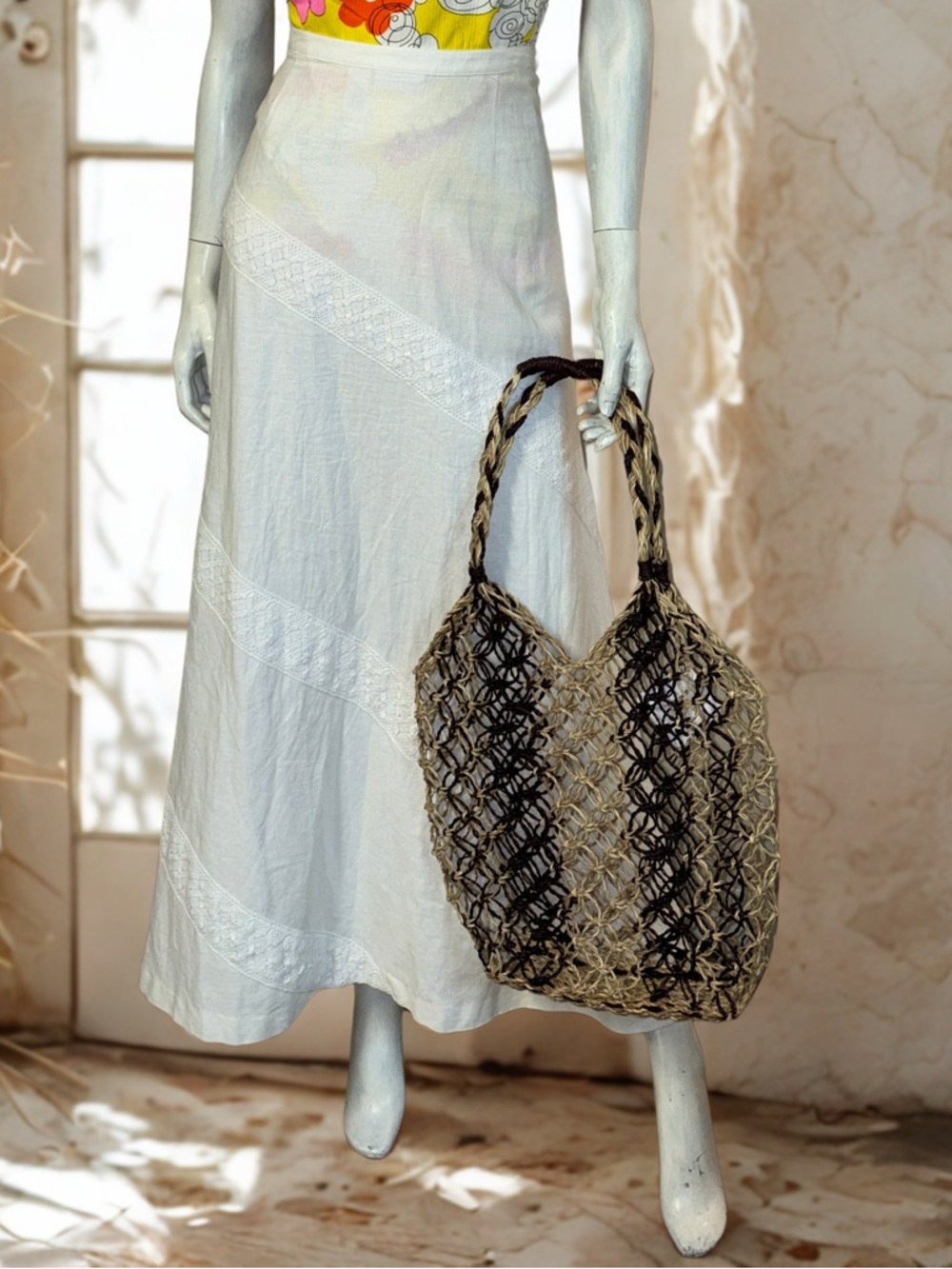 Linen blend white maxi skirt